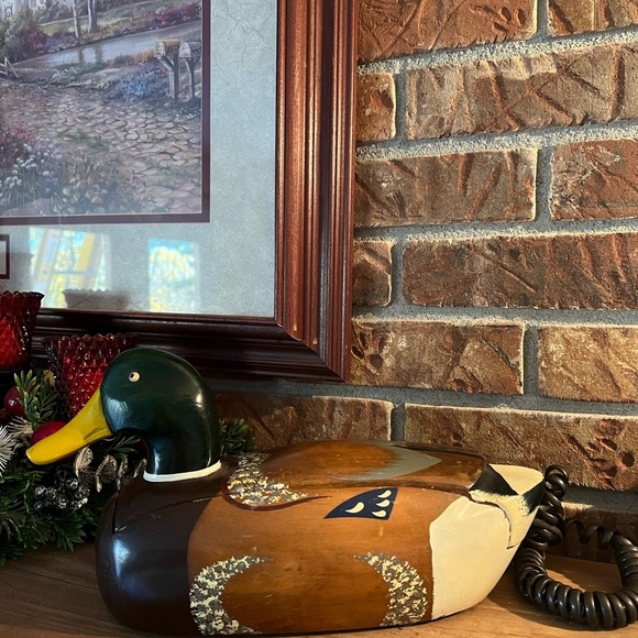 ❤️Rare Vintage Hand Carved Solid Maple Mallard Duck Telephone - Picture 6 of 12